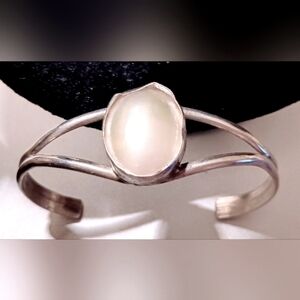 Vintage White Mother of Pearl Sterling Silver Cuff Bracelet